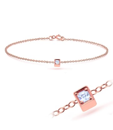 Rose Gold Plated CZ Stone in Box Silver Bracelet BRS-260-RO-GP